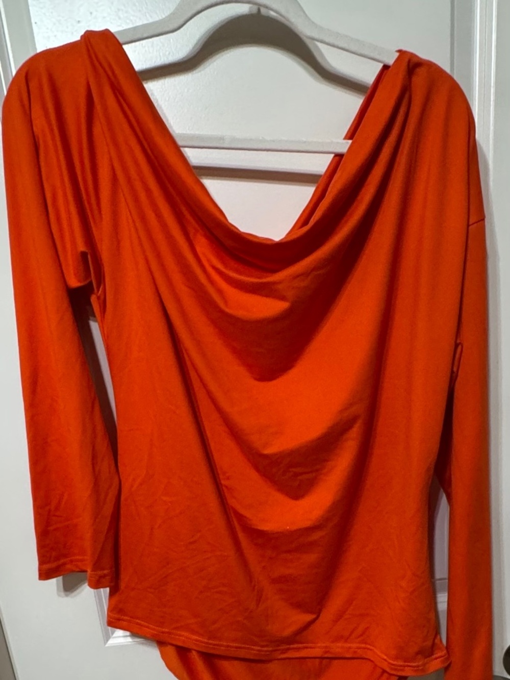 Orange Cowl Neck Draped Long Sleeve Top XXL High Low Stretch Tunic